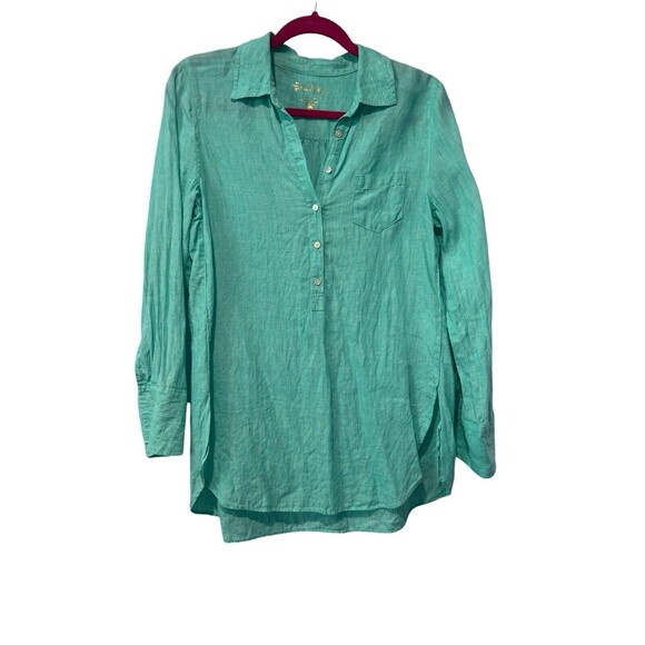 Lily Pulitzer Deanna Linen Popover Resort Collared Green Button Up Size 4 - Picture 2 of 7